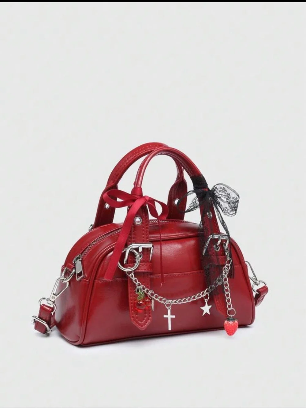 NEW ARRIVAL Cherry Red Women’s Satchel with Charm Chain